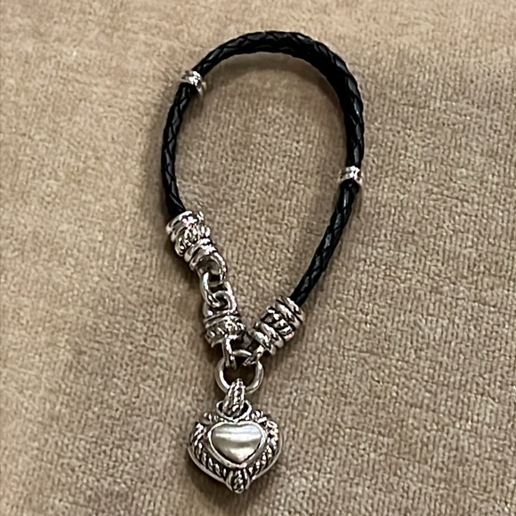 Judith Ripka Sterling Silver Heart & Black Leather Magnetic Bracelet - Picture 2 of 8